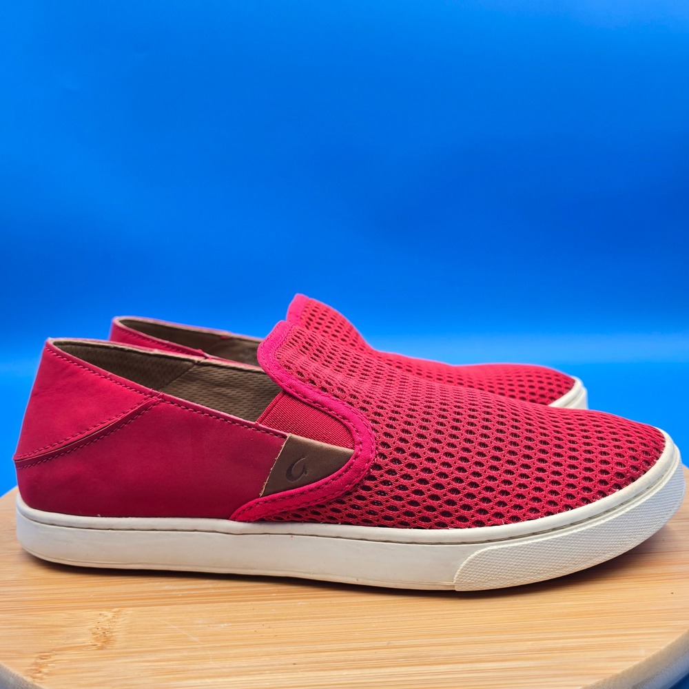 OluKai Pehuea Red Mesh Slip On Sneakers Womens 9 Drop-In Heel Shoes 20271-OROR